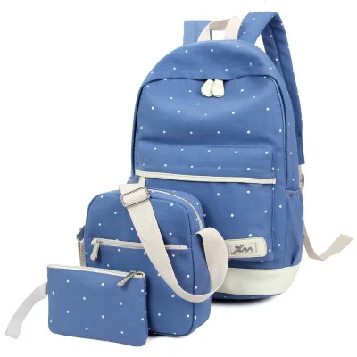 denim blue Litthing 3 шт./компл. точечная печать холст рюкзак Для женщин школьные сумки для подростков путешествия рюкзаки женский школьный рюкзак - Цвет: denim blue