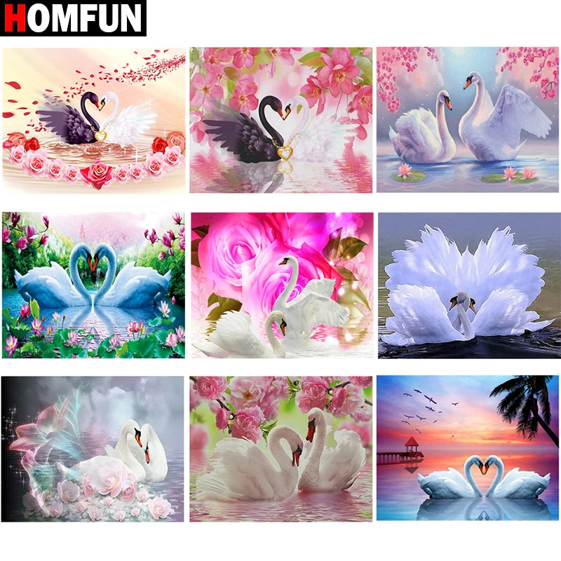 

Алмазная живопись HOMFUN «сделай сам», картина с изображением лебедя, цветов, квадратная круглая вышивка крестиком 5D, украшение для дома