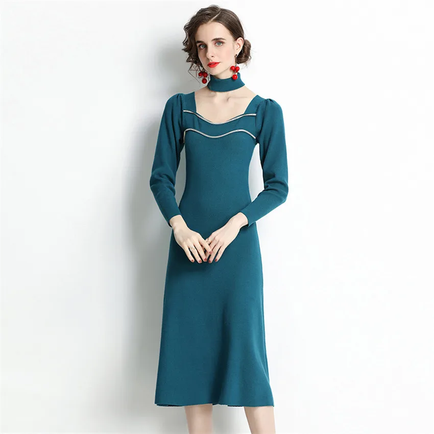 

Осенне-зимнее трикотажное платье, женское элегантное платье-свитер, модные дизайнерские платья высокого качества в Корейском стиле, платья