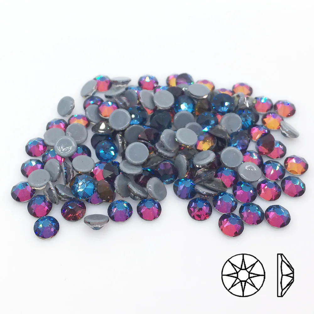 

Blue Colorful Stone Crystal Rhinestones Glass 8 Big 8 Small Strass Iron on Rhinestone for Clothes