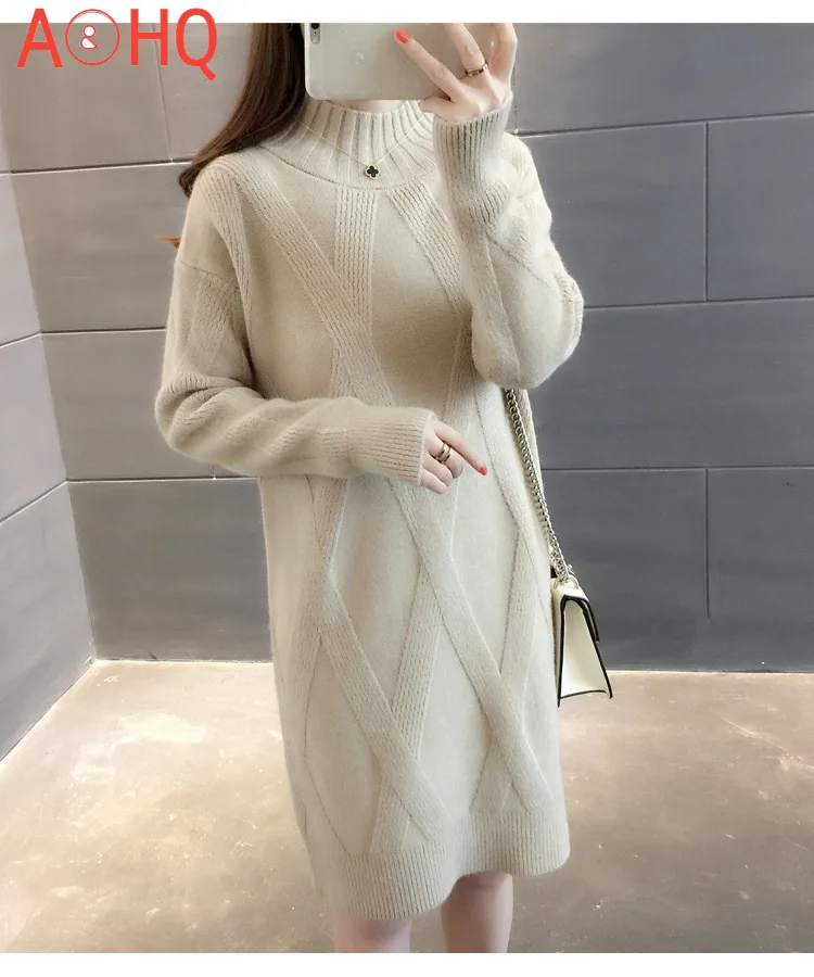

Half Turtleneck Sweater Mid-length Pullover Women's Autumn/winter Sweater New Style Was Thin and Tall Loose Bottoming Shirt