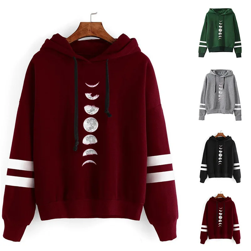 

Женская толстовка с капюшоном, флисовая толстовка с капюшоном и длинным рукавом, с принтом лунного затмения
