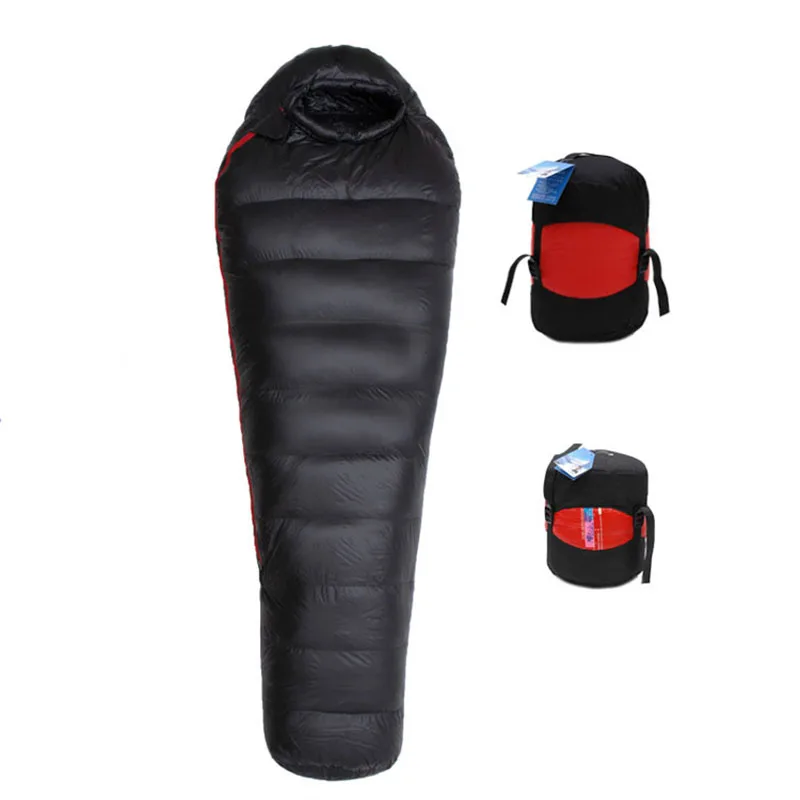 

Very Warm White Goose Down Filled Adult Mummy Style Sleeping Bag Fit For Winter Thermal 4 Kinds Of Thickness Camping Travel C21