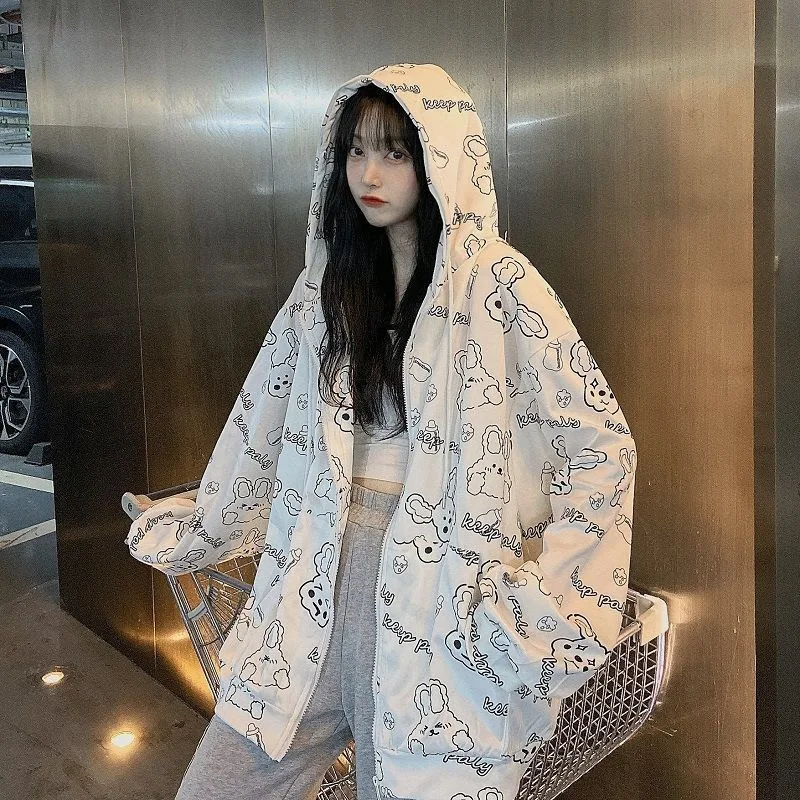 

Cardigan hooded country tide full print cartoon autumn new coat women ins tide cardigan sweater women loose student sweatshirt