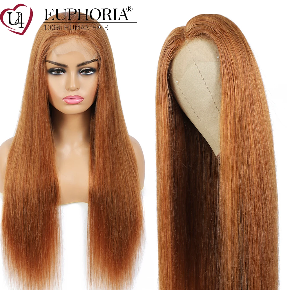 Humano em Linha Perucas de Fechamento do Laço Fechamento do Laço do Cabelo Reta Marrom Burg Vermelho Brasileiro 9a Remy Perucas Frontais 13x4x1 Euforia 4×4 30