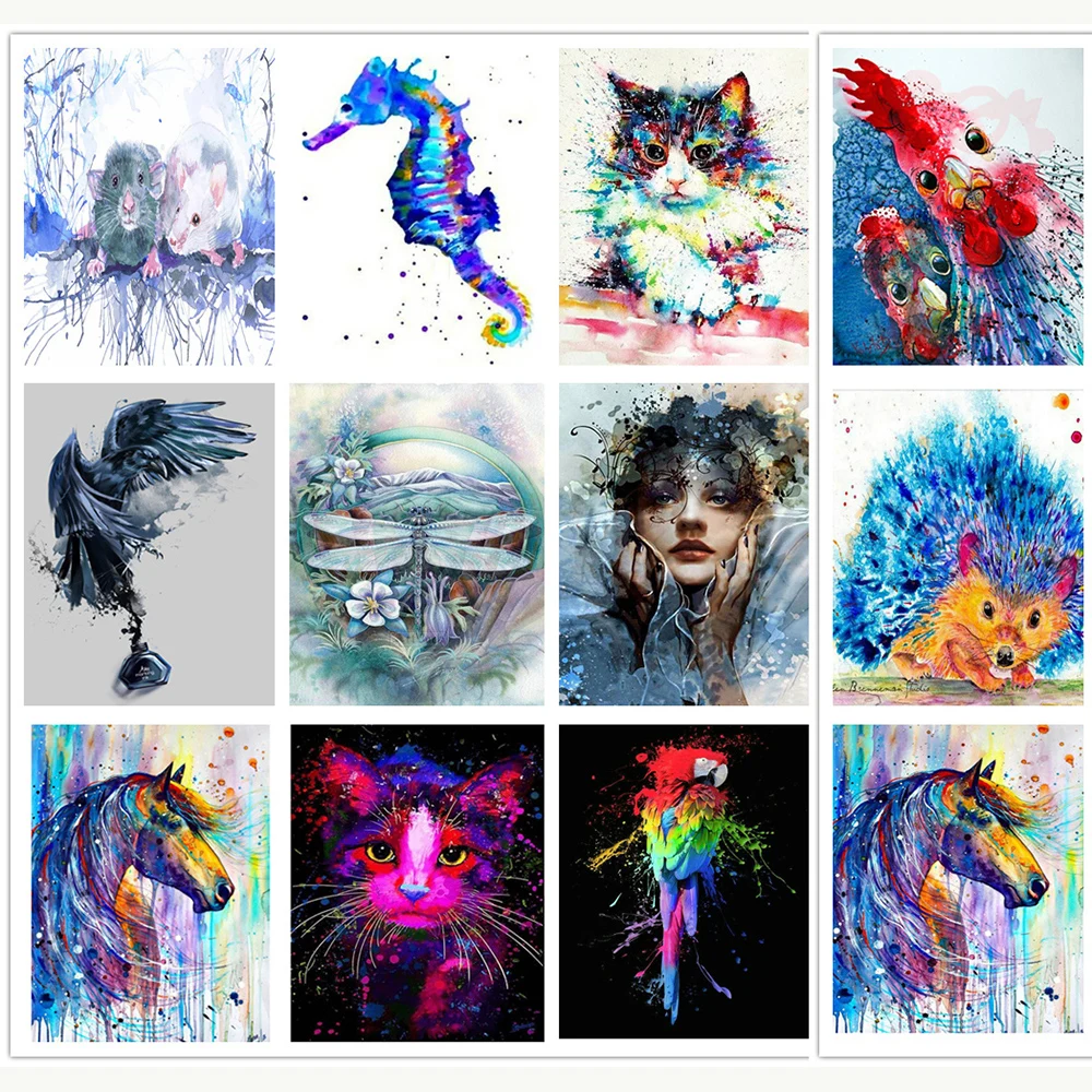 Алмазная живопись 5D мозаика с разноцветными рисунками животных кошек лошадей