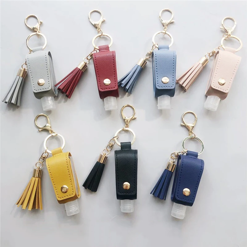 

30ml Leather Case Keychain Free Hand Sanitizer Case Mini Disinfectant Hands Portable Hydroalcoholic Gel Empty Bottle For Travel