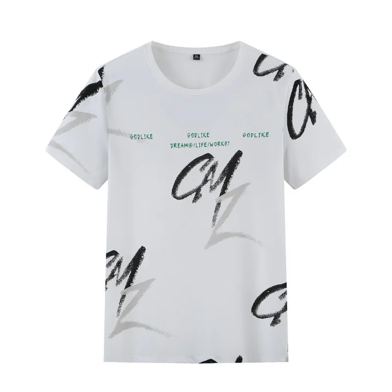 

Summer 2021 new young men's fattening plus size round neck printed short sleeve T-shirt puffy large short sleeve T-shirt