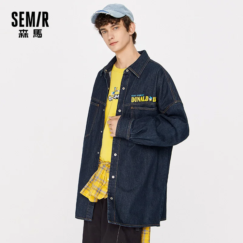 

SEMIR Jacket Men Autumn 2021 New Fashion Brand Anime Denim Jacket Hong Kong Style Loose
