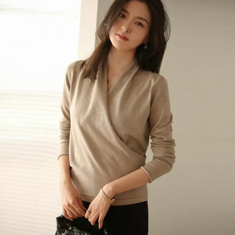 

women autumn sweaters high quality clothing v-neck pullovers full sleeve knitted sweater for femme
