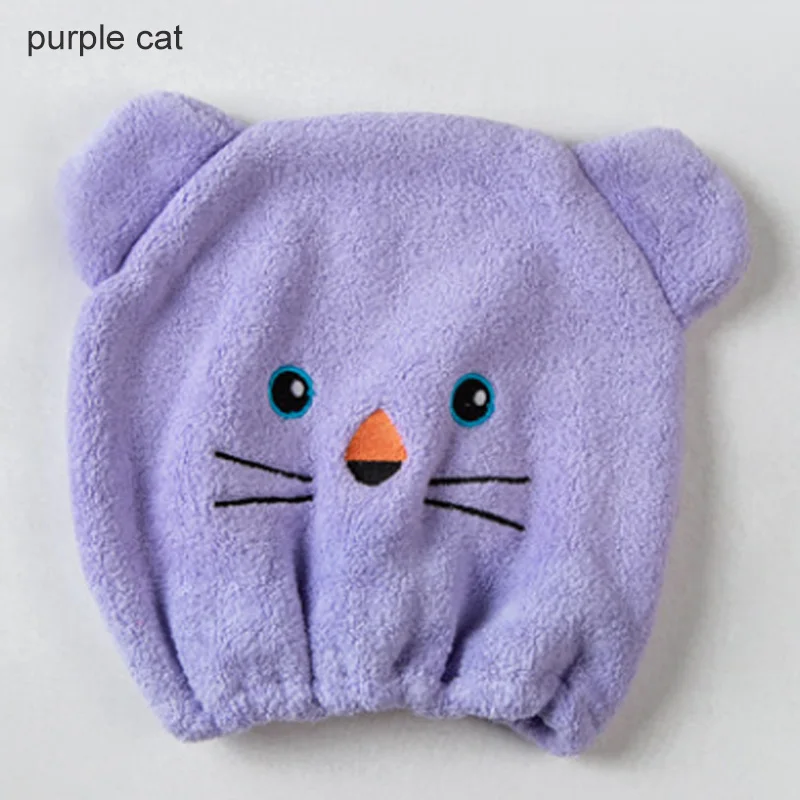 purple cat Шапочка для душа с героями мультфильмов тюрбан для волос гигроскопичность и воздухопроницаемость микрофибра тюрбан для волос обернутое полотенце шапка полотенце сухая шапка для волос - Цвет: purple cat