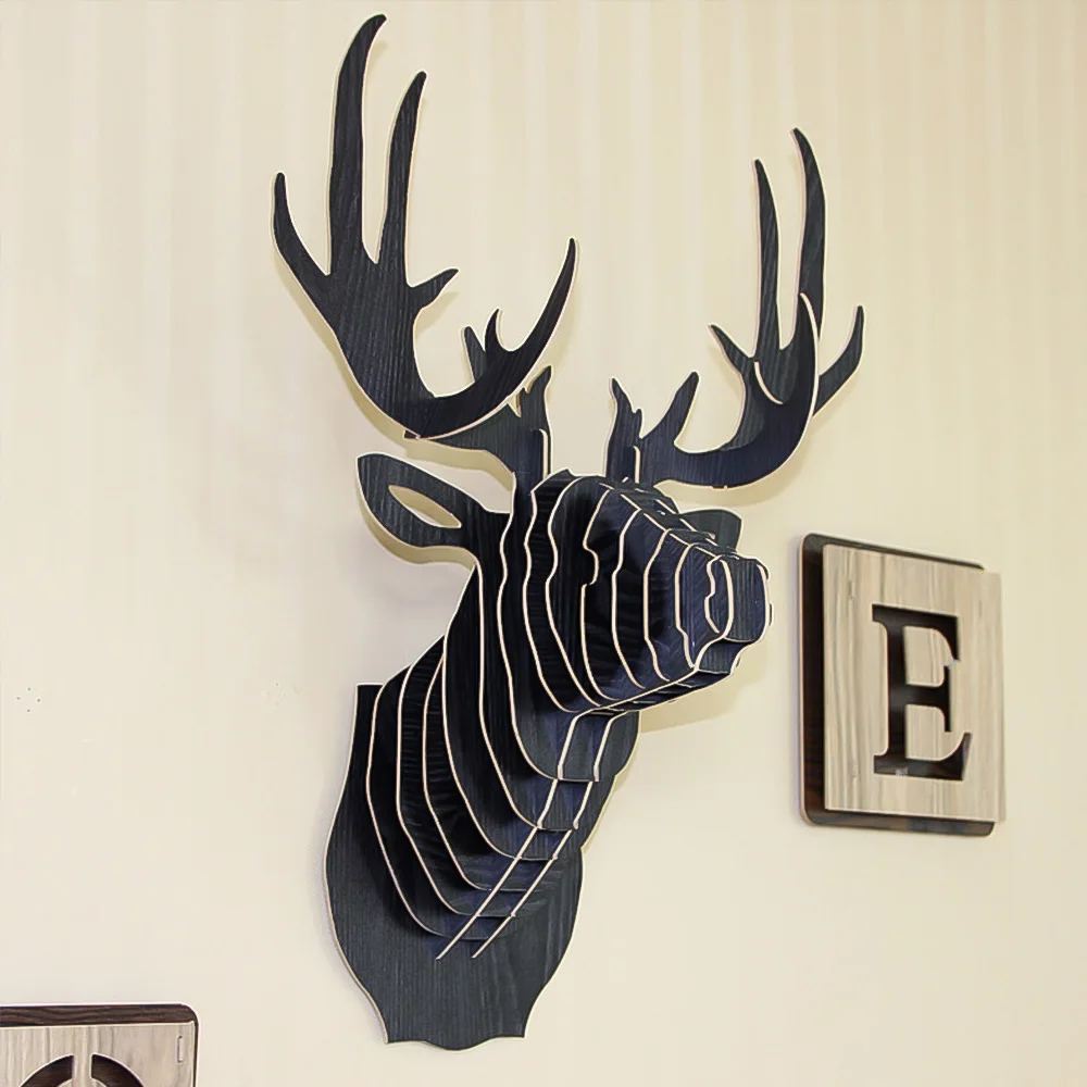 

New Nordic 3D Animal Deer Head Art Model Home Office Wall Hanging Ornaments Storage Rack Craft Wooden Decoration Fashion Gift
