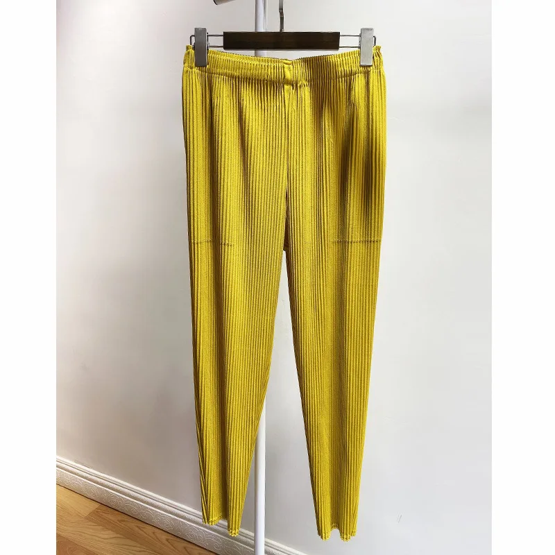 Plus Size Pants For Women Autumn New Elastic Miyake pleated Thick Solid Color Casual Pencil Ankle Length | Женская одежда