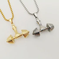 fashion dumbbell hand necklace cool goldsilver color gym body building sports stainless steel pendant jewelry for men boys