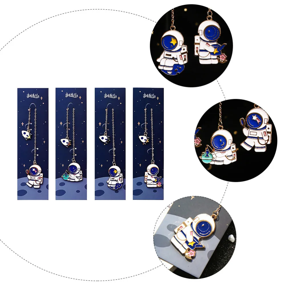 

4pcs Creative Metal Bookmarks Students Astronaut Theme Bookmarks Pendant