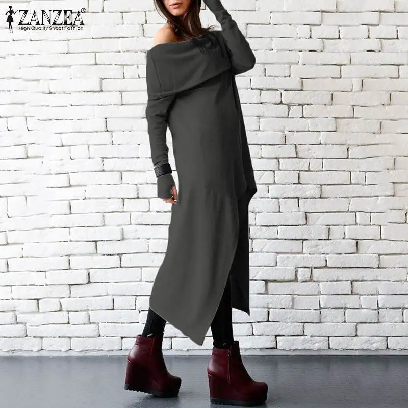 Платье ZANZEA женское с открытыми плечами Элегантный Модный Асимметричный Сарафан