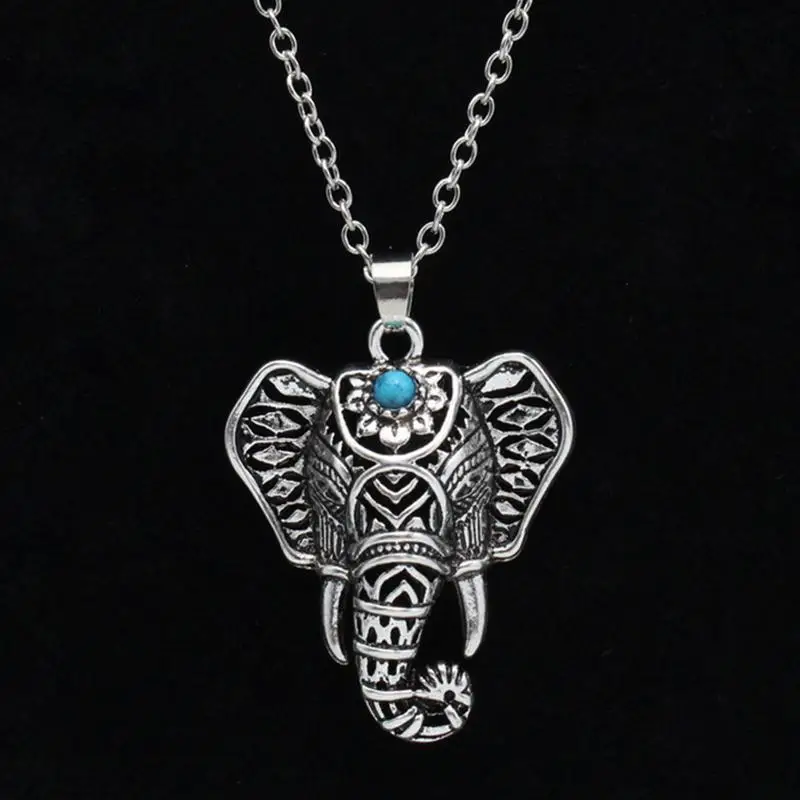 

Bohemian Ethnic blue stone Elephant Pendant Necklace Vintage women statement jewelry Necklace for Women Free shipping