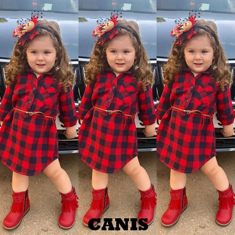 Pudcoco детское платье в клетку От 0 до 5 лет на зиму для новорожденных и малышей