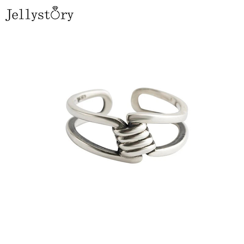 

Jellystory Vintage 925 Sterling Silver Open Rings For Women Hemp Rope Unique Design Wedding Anniversary Fine Jewelry Female Gift