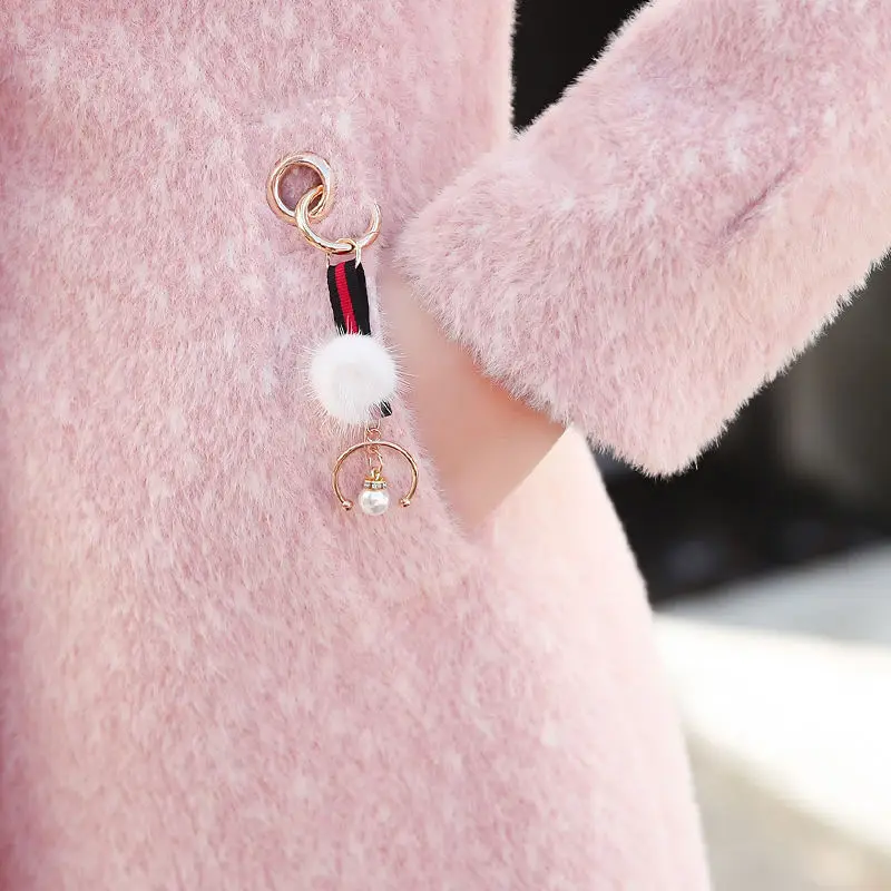 

Imitation Gold Mink Woolen Coat Women Foreign Style New Winter Mid-length Thick Small Woolen Coat