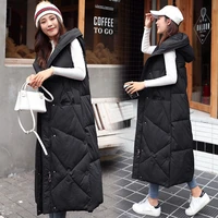 2021 new women autumn winter female hooded sleeveless outwear long waistcoat korean loose warm thick cotton padded vest overcoat