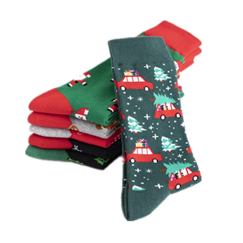

Q Xmas Gifts Santa Socks Mid Tube Socks Cotton 1Pair Crew Socks for Men Breathable Christmas Decoration Cartoon Pattern