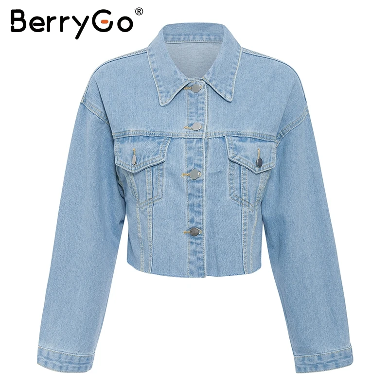 BerryGo Fashion ripped denim jackets women Casual pockets autumn winter jeans jacket coats Vintage streetwear short outerwears