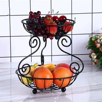 household iron 2 tier fruit basket vintage style storage basket living room fruit basket creative iron snack container black