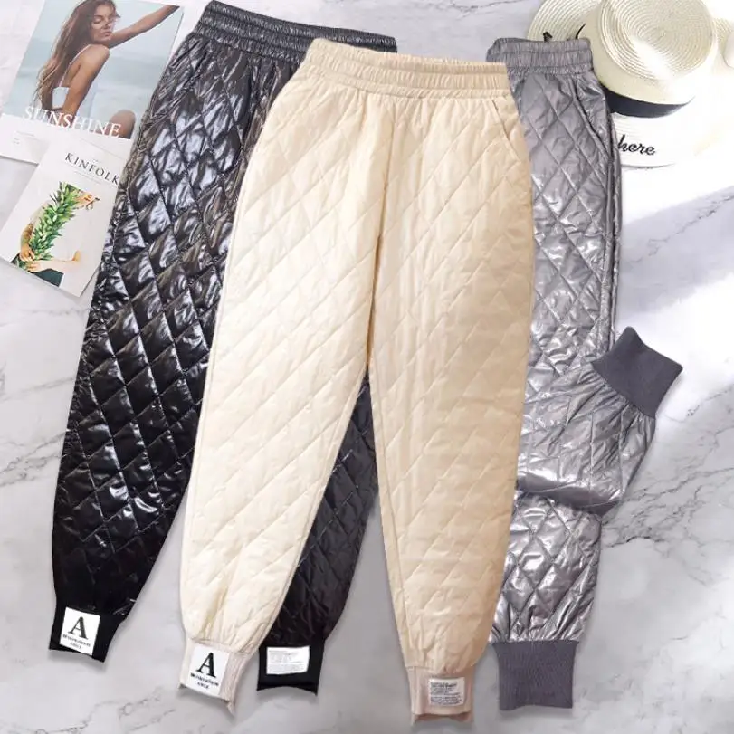Пуховые брюки осень и зима новые повседневные эластичные женские теплые
