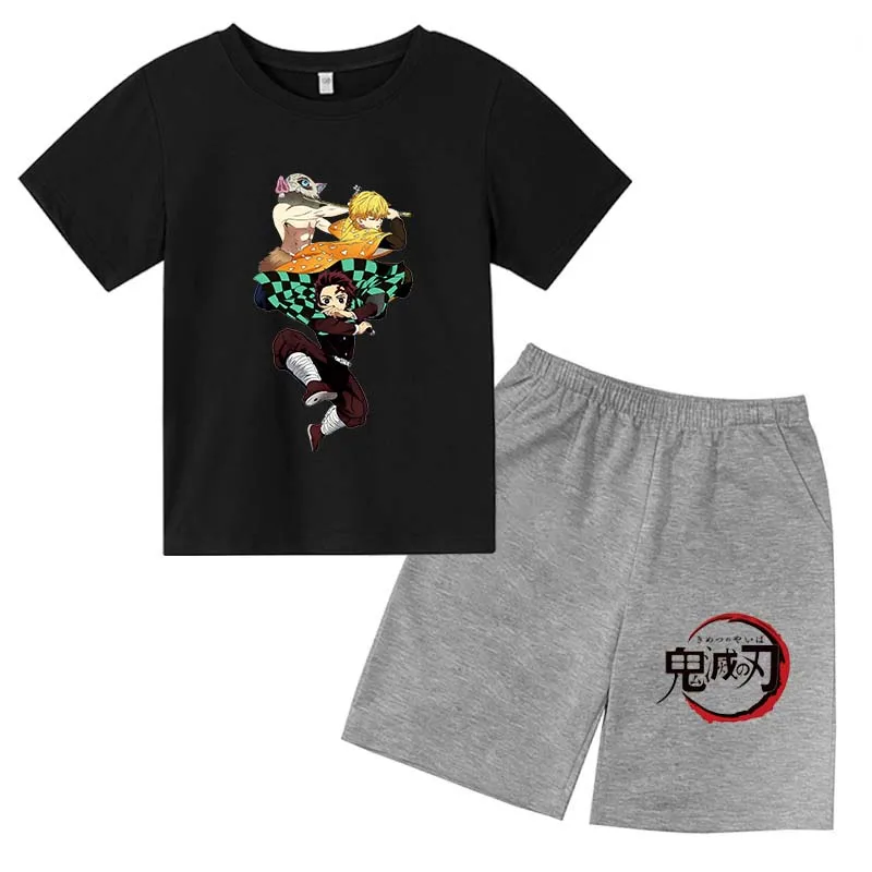 

Cotton Kids Shorts Set Demon Slayer Anime T-Shirt Pants 2 Pieces Set for Boys Girls Children Short Sleeve Tops Baby Cool Clothes