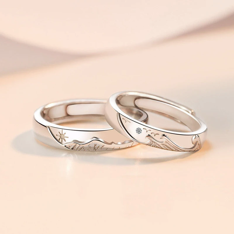 

1Pcs Sun and Moon Lover Couple Rings Promise Wedding Bands for Him and Her Blue Starry Sky Lover Rings Romantic Jewelry Gifts