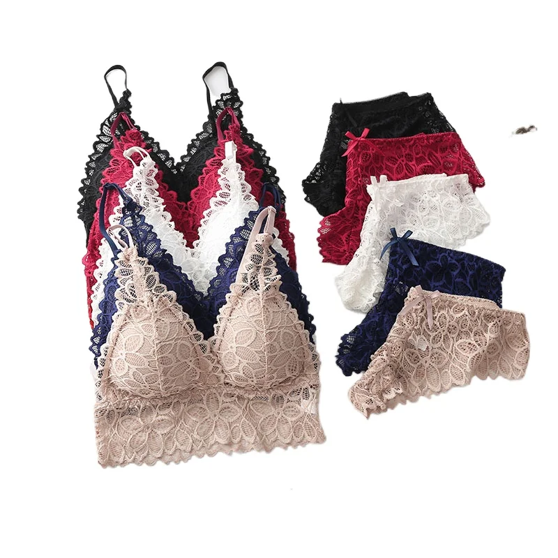 

Women Lace Bra Sets Seamless Underwear Backless Vest Sexy Panties Lingerie Padded Bralette Ultrathin Briefs Female Intimates