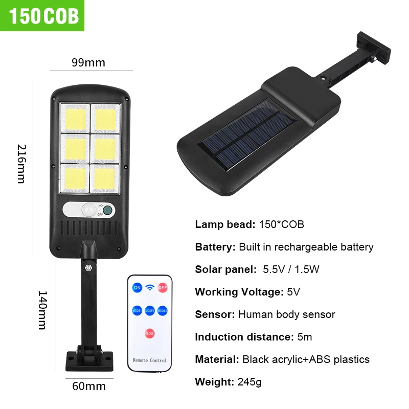 Solar Light Waterproof PIR Motion Sensor Outdoor Garden Garage Door Lighting Fence Street With Remote Control 60/150 COB | Лампы и