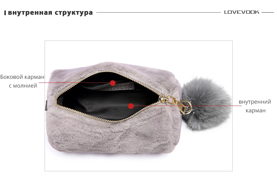 Женская сумка через плечо из меха кролика Lovevook, мягкая сумка на плечо со съемным мехом лисы мяч и змея ремешок-цепочка, дамский цилиндрический клатч на молнии для зимы