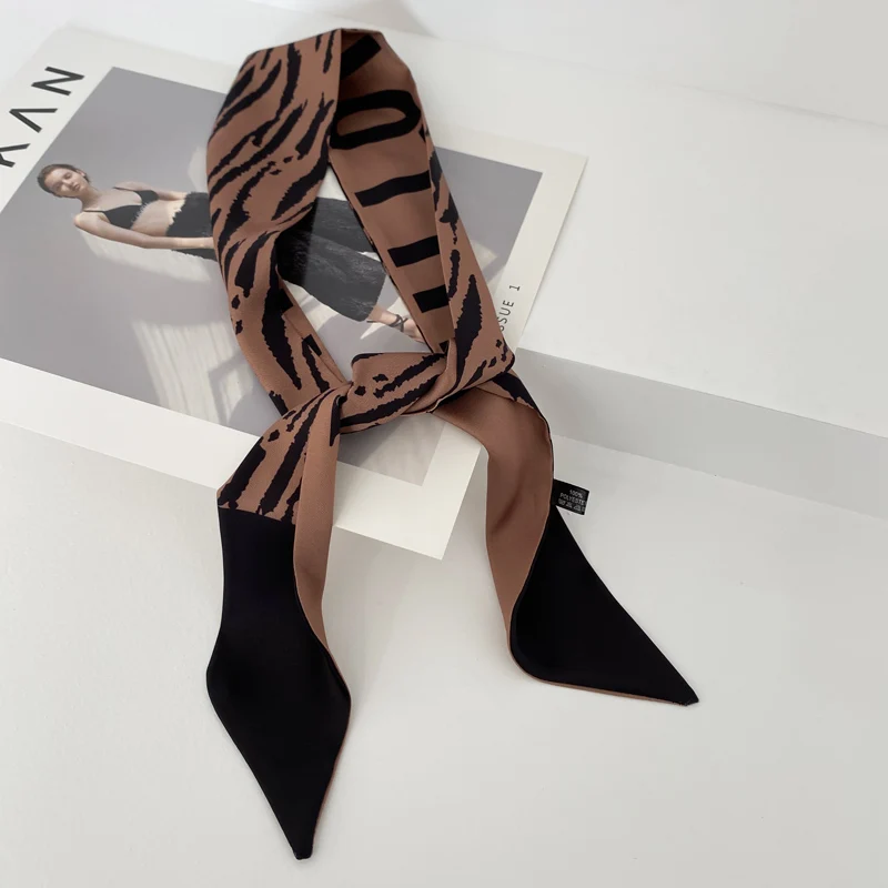 

Luna&Dolphin Women Narrow Long Skinny Scarf 96x6cm Black Coffee Zebra Printed Chiffon Silky Tie Ribbon Headbands Choker Streamer