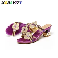 xgravity new design summer shoes butterfly crystal high heels sexy ladies fashion party shoes open toe slip on slides womend039