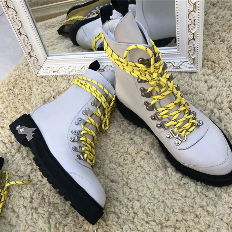 Женские сапоги панк до лодыжек из натуральной кожи с перекрестной