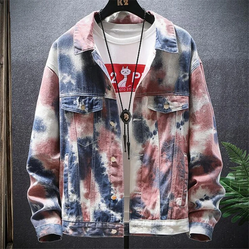 

Spring Mens Denim Jacket Mens Trendy Fashion Slim Bomber Gradient Color Denim Jacket Male Retro Cowboy Jeans jackets Clothing