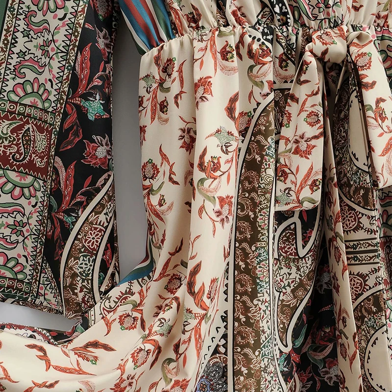 

New Arrival Spring Summer Women Dress 2020 Vintage Print Dress Fashion Ladies Flared Sleeves Dress Elegant Girls Causal Outfits