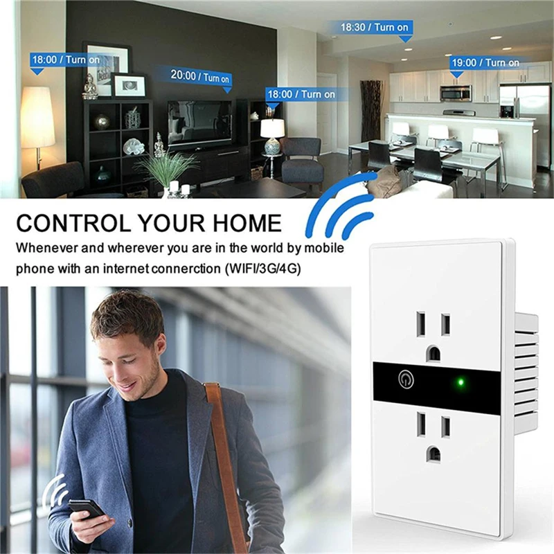 Настенная розетка eWeLink, умная Wi-Fi розетка, 10А, 110 В, США, совместима с Amazon Alexa, Google Home, интеллектуальное Голосовое управление, розетки питания