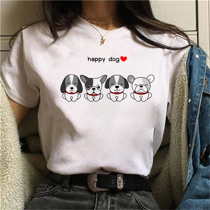 

Women summer Happy Family Cartoon Dogs t Shirt Ullzang Streetwear T-shirt Fashion 90s Anime Tshirt Casual Top Tees Female