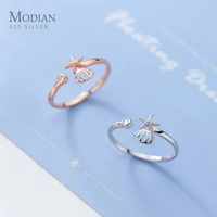 modian lovely starfish blue shell round zircon 925 sterling silver opening finger ring for women simple ring party fine jewelry