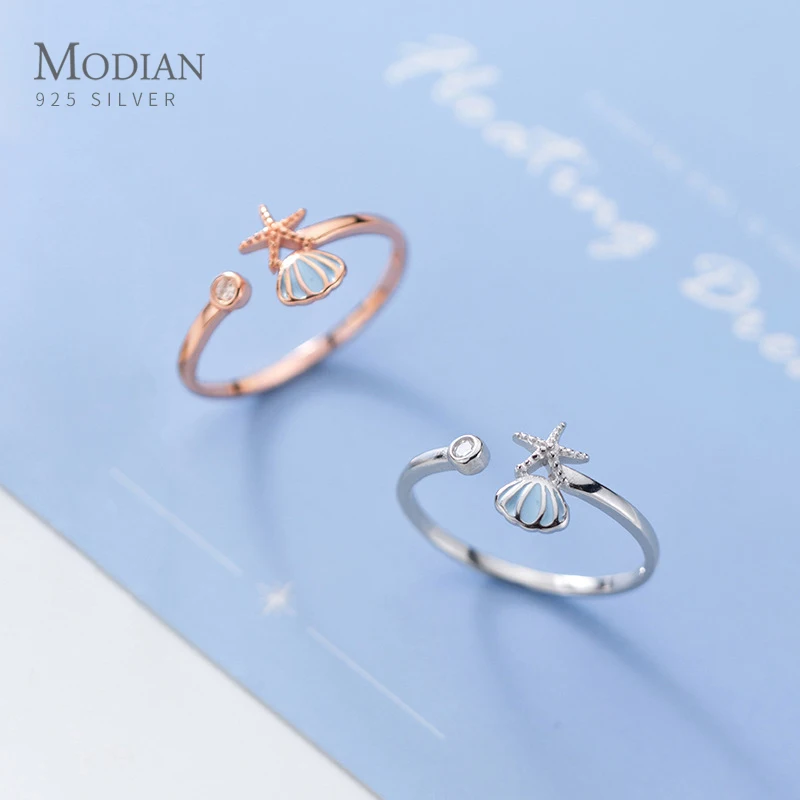 Modian Прекрасный морская звезда голубое корпус круглый Циркон 925 пробы серебро