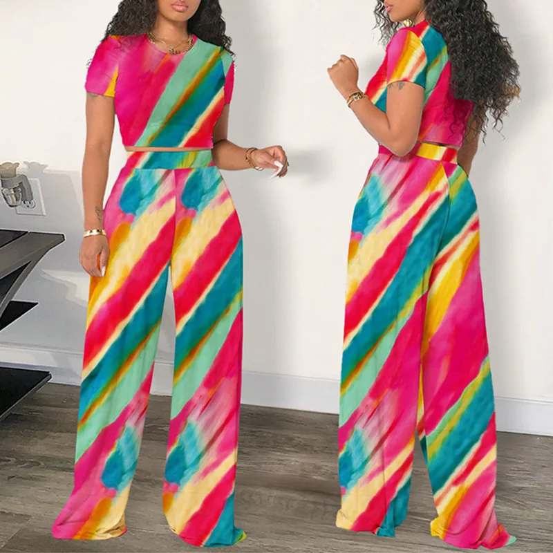 

Women 2021 Summer Casual Fashion Loose Plus Size Gradient Printing 2 Piece Set Matching Sets