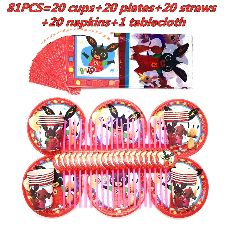 Juego de vajilla de dibujos animados para ni&ntilde;os, suministros de decoraci&oacute;n para fiestas de cumplea&ntilde;os, platos y vasos de papel para 20/10 personas, 81/51 Uds.-0