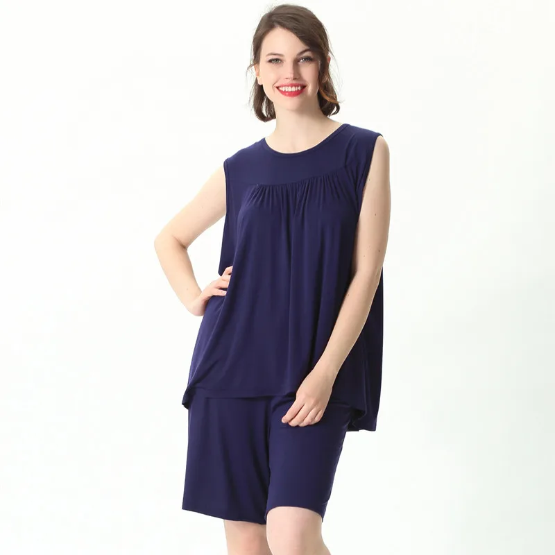 Fdfklak 2020 Summer New Women Sleeveless Pink Pajamas Set Ladies Comfort Sleepwear Loose Soft Wear 7XL Large Size Homewear