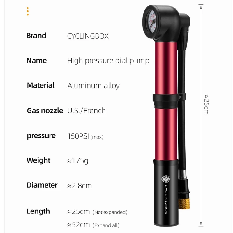 Велосипедный насос из алюминиевого сплава портативный выдвижной высокого