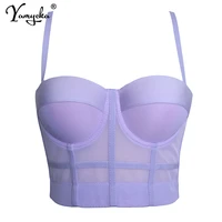 sexy solid mesh corset crop top women summer halter y2k top party bustier tank top push up bra clubwear cropped tube womens tops