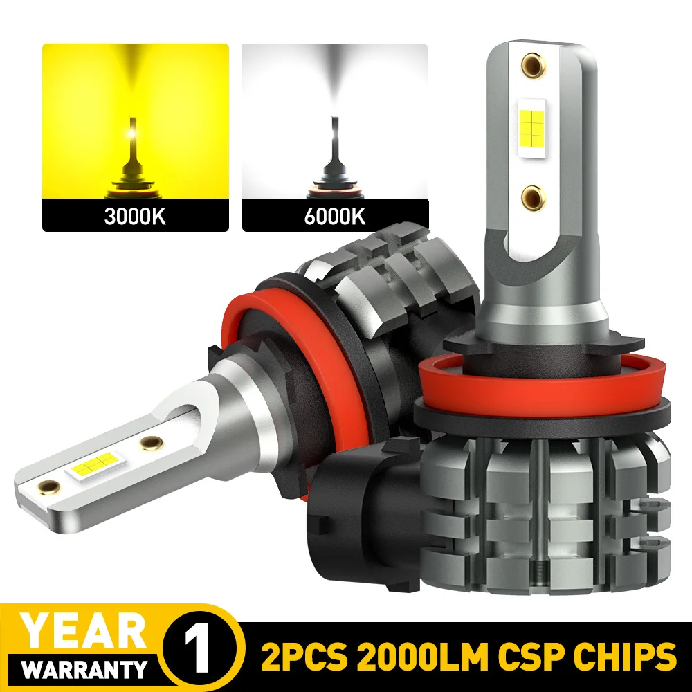 2X H11 светодиодный туман светильник лампы H8 H9 H16 JP CSP 6000k белый/3000 К золотой желтый DRL