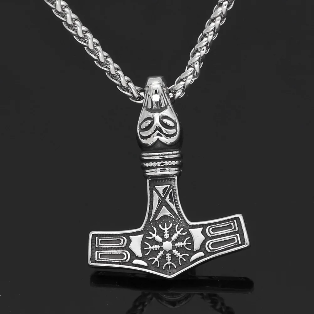 Колье из нержавеющей стали с изображением Тора молотка Mjolnir Vegvisir подвеска в виде